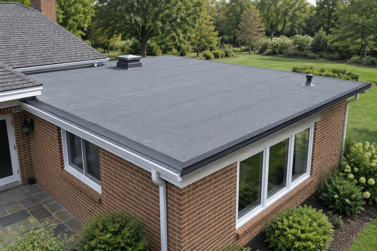 Modified Bitumen roof with Mid-Atlantic landscaping