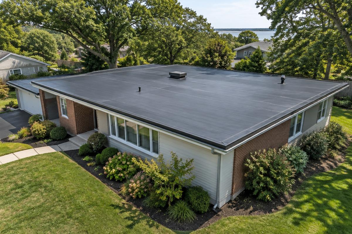 Flat Roofing roof with Mid-Atlantic landscaping